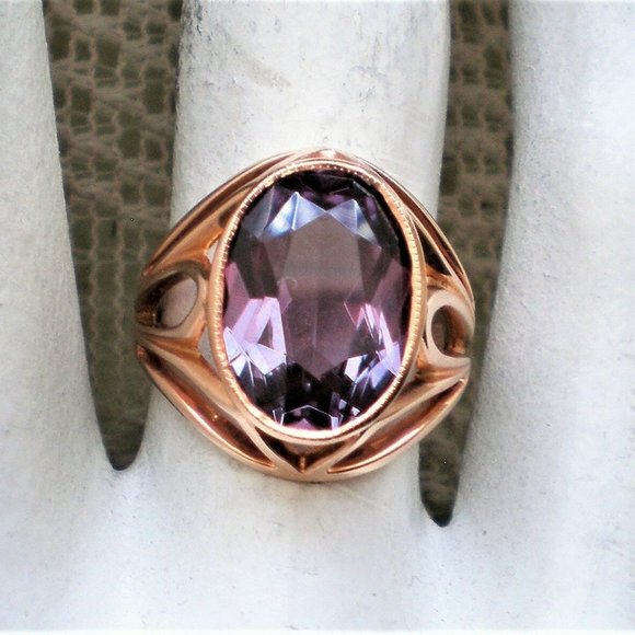 Vintage Russian Russia USSR 14K 583 Rose Pink Gold Alexandrite Cocktail Ring